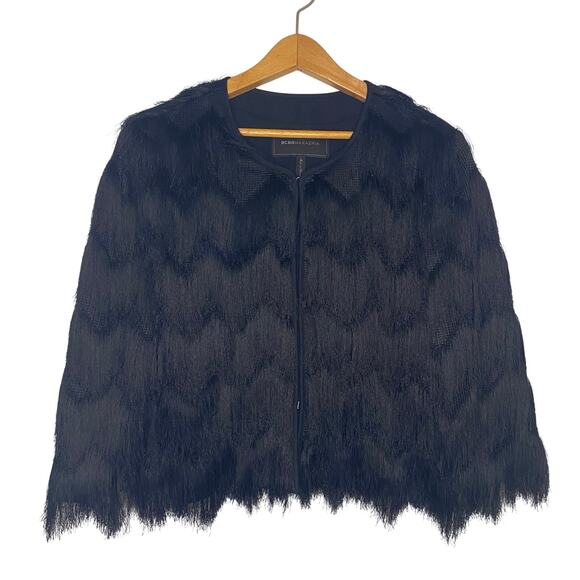 BCBG Max Azria Jackets & Blazers - BCBG Max Azria Jaxon Cropped Black Fringe Jacket Medium Party Dressy